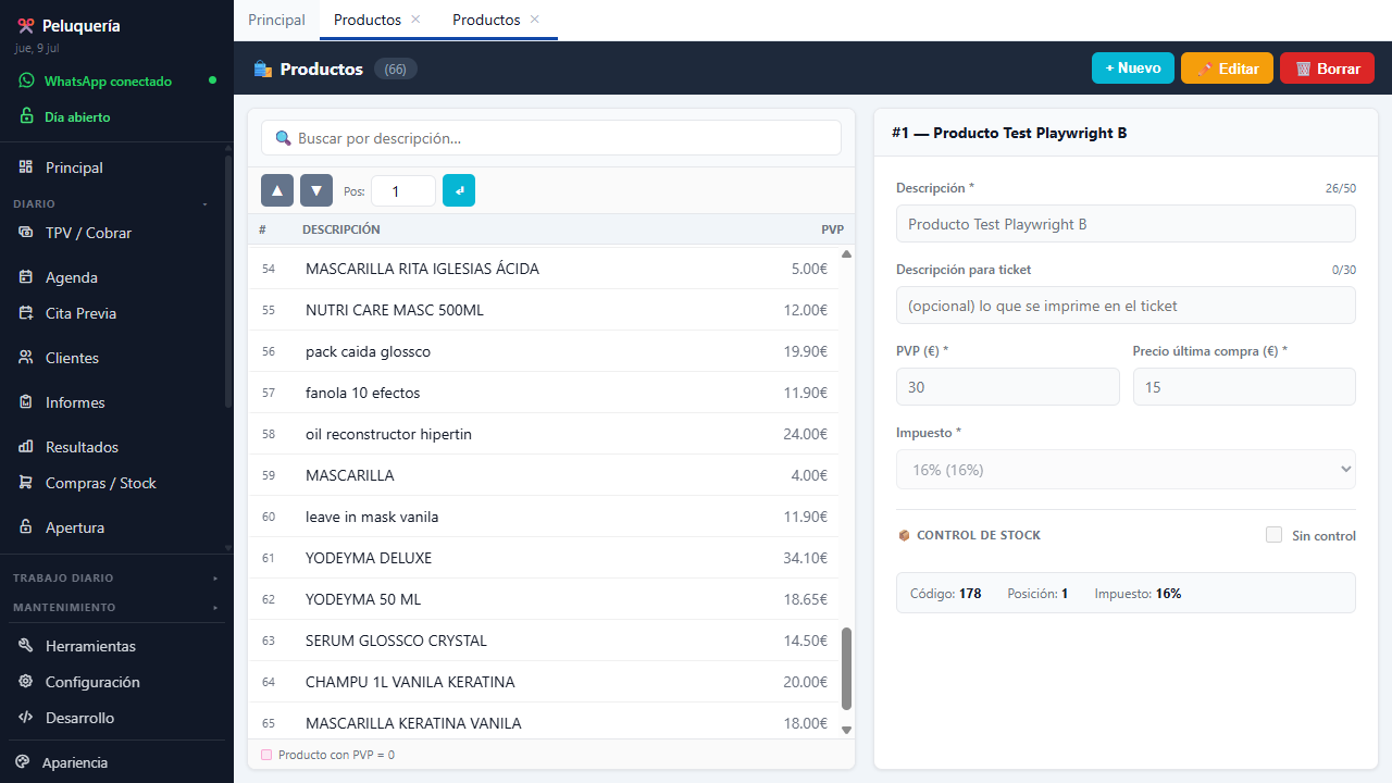 Productos y control de stock